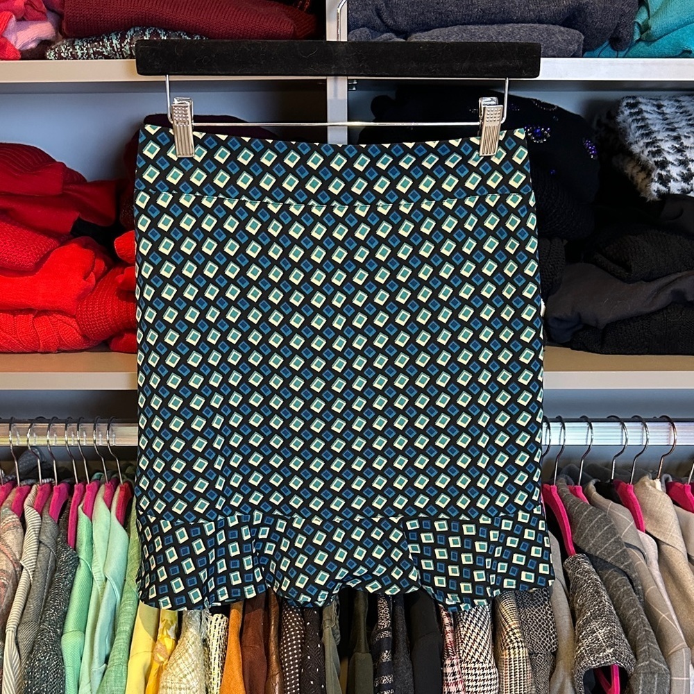 Band of the Free blue/ivory/green print back elastic waistband mini skirt M NWT